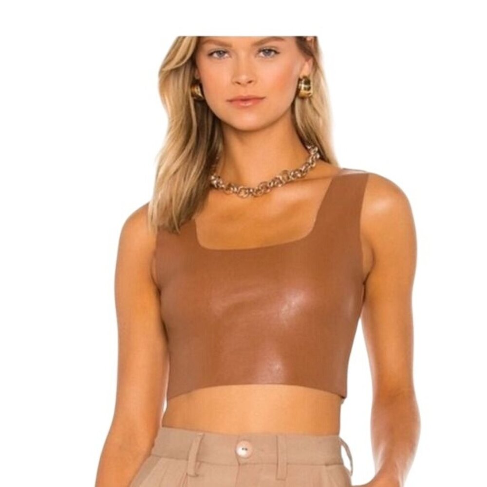 Commando Faux Leather Crop Top Size XL Sleeveless Brown Summer Neutral Modern